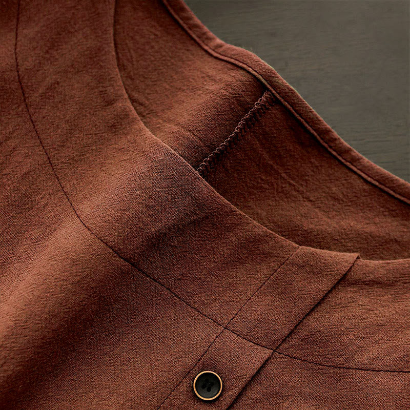 Buddha Stones Casual Summer Pure Color Jacquard Button Crew Neck Cotton Women's Short Sleeve T-Shirt - image 27