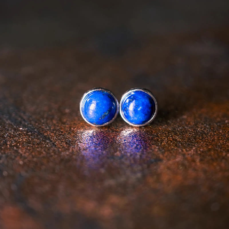 Buddha Stones Vintage 925 Sterling Silver Lazurite Lapis Lazuli Balance Earrings - image 1