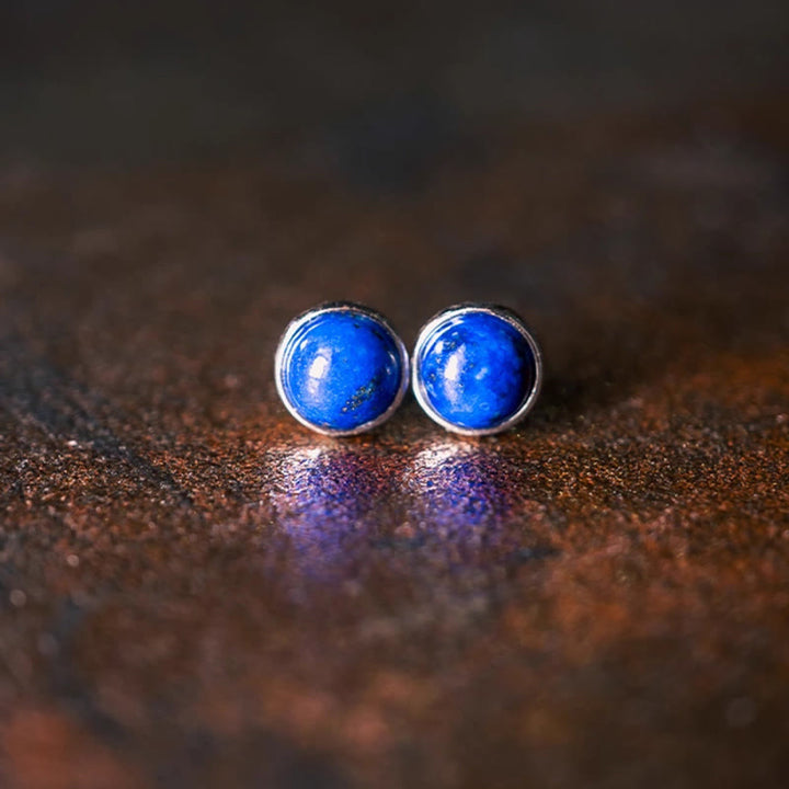 Buddha Stones Vintage 925 Sterling Silver Lazurite Lapis Lazuli Balance Earrings - image 1
