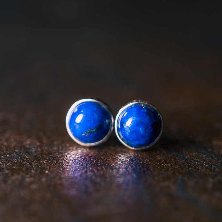Buddha Stones Vintage 925 Sterling Silver Lazurite Lapis Lazuli Balance Earrings - Lazurite(Earring Size: 7mm) - image 0