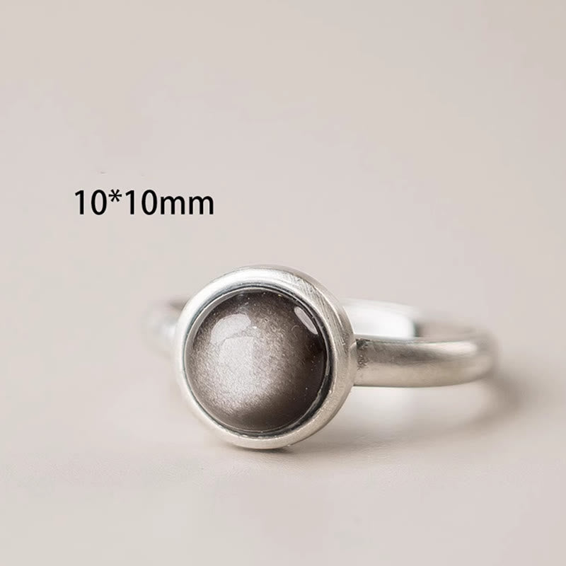 Buddha Stones Natural 925 Sterling Silver Silver Sheen Obsidian Adjustable Protection Ring - image 11