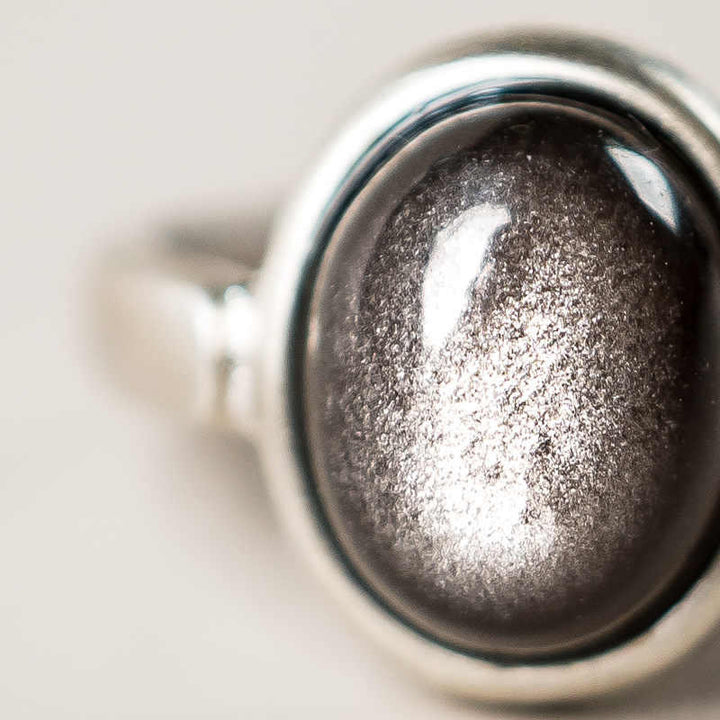 Buddha Stones Natural 925 Sterling Silver Silver Sheen Obsidian Adjustable Protection Ring - image 2