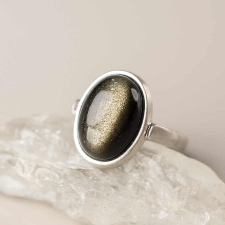 Buddha Stones Natural 925 Sterling Silver Gold Sheen Obsidian Adjustable Wealth Ring - image 7