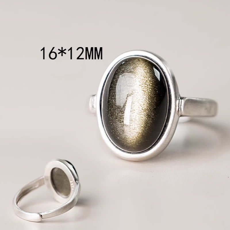 Buddha Stones Natural 925 Sterling Silver Gold Sheen Obsidian Adjustable Wealth Ring - image 8