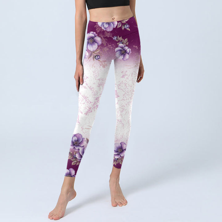 Buddha Stones Purple Floral Print Gym Leggings Women's Yoga Pants - image 5
