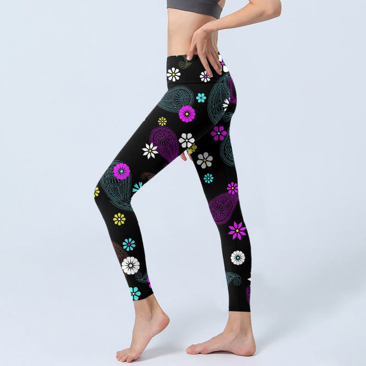 Buddha Stones Colorful Cashew Flower Print Gym Leggings Women's Yoga Pants - image 2