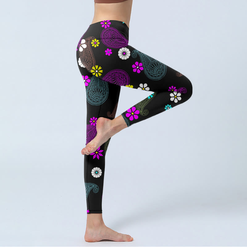 Buddha Stones Colorful Cashew Flower Print Gym Leggings Women's Yoga Pants - image 3
