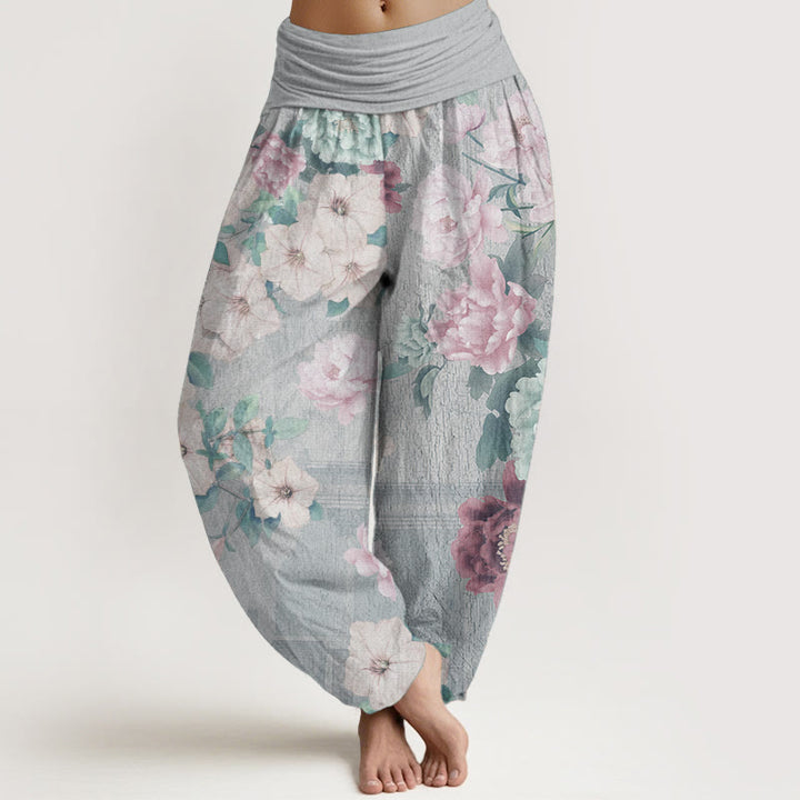 Buddha Stones Pure Cotton Casual Peony Flower Women's Elastic Waist Harem Pants - LightBlue - US22，UK/AU26，EU54 (6XL) - image 0