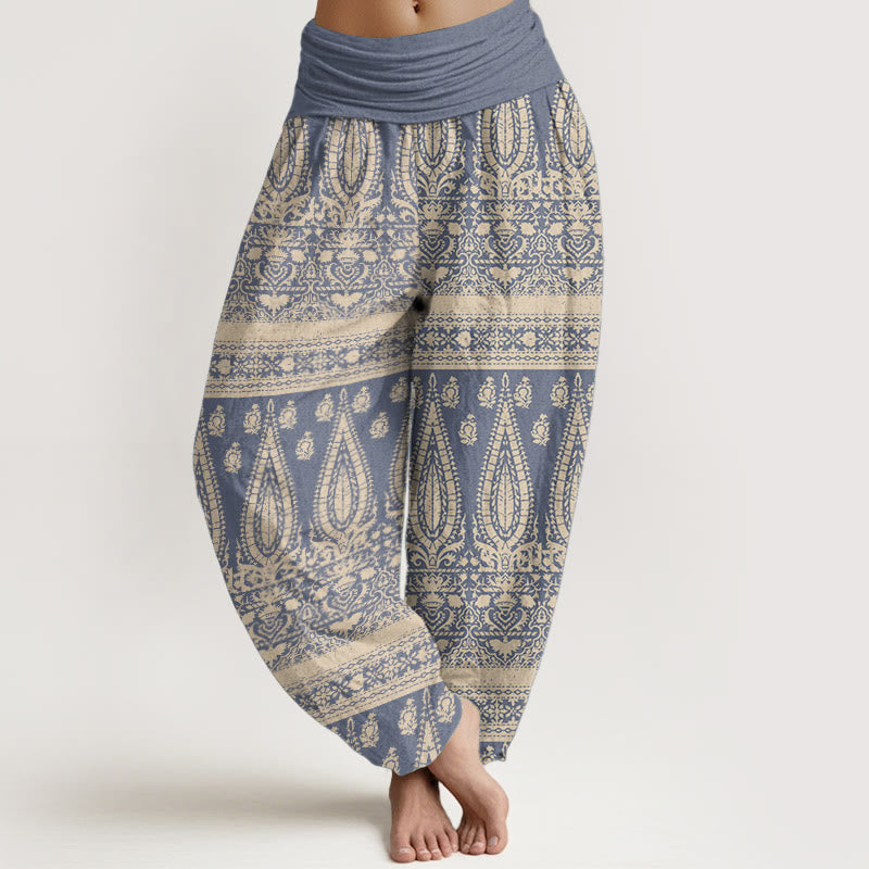 Buddha Stones Pure Cotton Casual Feather Stripes Design Women's Elastic Waist Harem Pants - CornflowerBlue - US22，UK/AU26，EU54 (6XL) - image 5