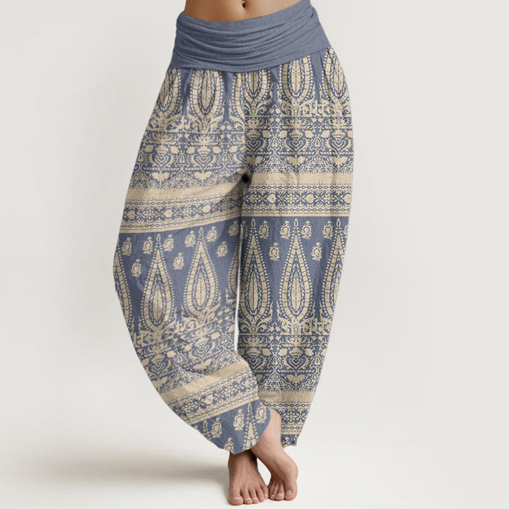 Buddha Stones Pure Cotton Casual Feather Stripes Design Women's Elastic Waist Harem Pants - CornflowerBlue - US22，UK/AU26，EU54 (6XL) - image 5