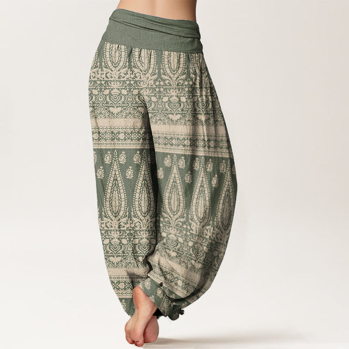 Buddha Stones Pure Cotton Casual Feather Stripes Design Women's Elastic Waist Harem Pants - image 9