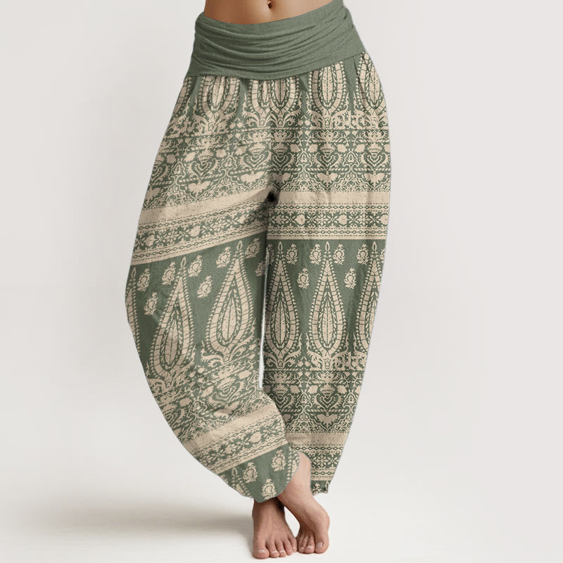Buddha Stones Pure Cotton Casual Feather Stripes Design Women's Elastic Waist Harem Pants - DarkSeaGreen - US22，UK/AU26，EU54 (6XL) - image 8