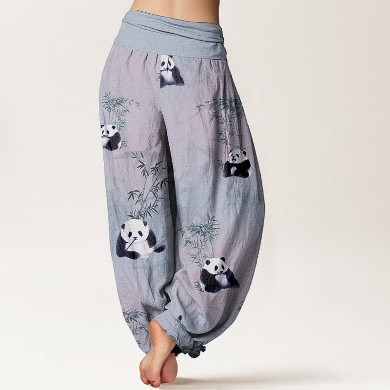 Buddha Stones Pure Cotton Panda Bamboo Pattern Women's Elastic Waist Harem Pants - image 9