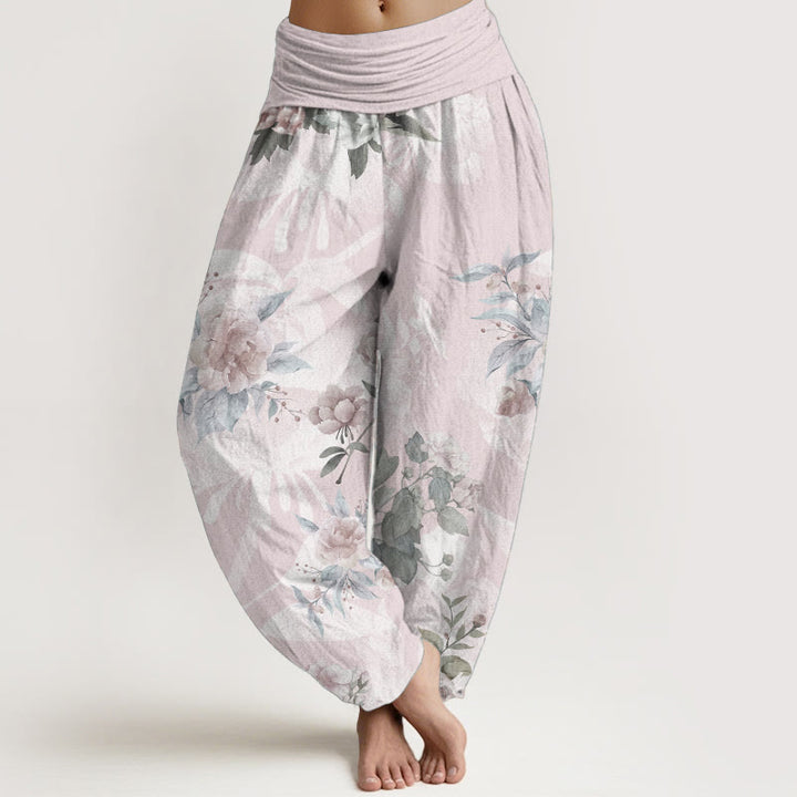 Buddha Stones Pure Cotton Flowers White Leaves Women's Elastic Waist Harem Pants - LavenderBlush - US22，UK/AU26，EU54 (6XL) - image 0