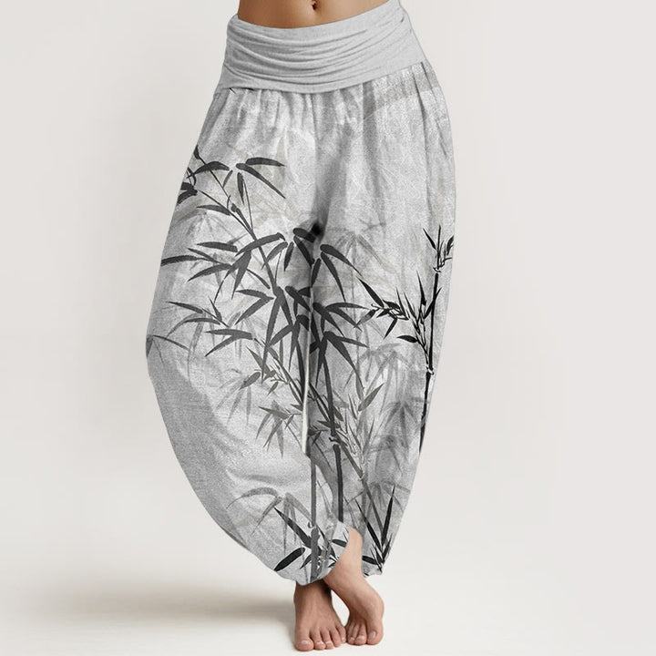 Buddha Stones Pure Cotton Casual Bamboo Leaves Women's Elastic Waist Harem Pants - Gainsboro - US22，UK/AU26，EU54 (6XL) - image 0