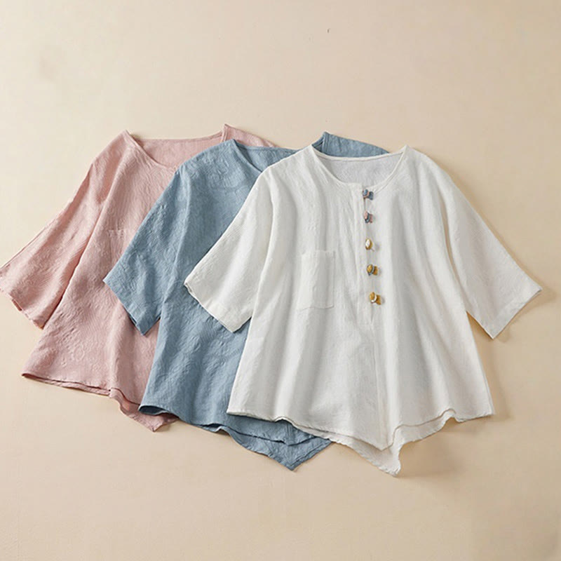 Buddha Stones Casual Flower Colorful Frog Button Half Sleeve Women's Shirt - image 1