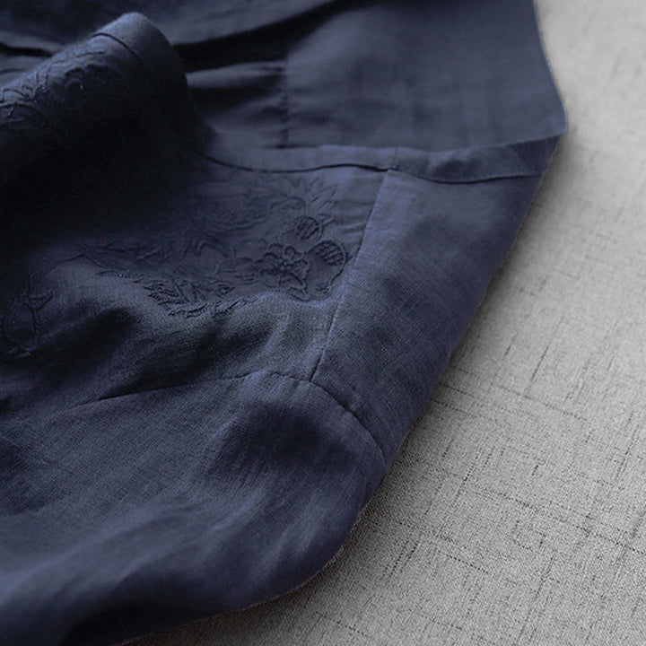 Buddha Stones Artistic Pure Color Embroiderd Front Button Design Women's Cotton Half Sleeve Shirt Cardigan - image 25