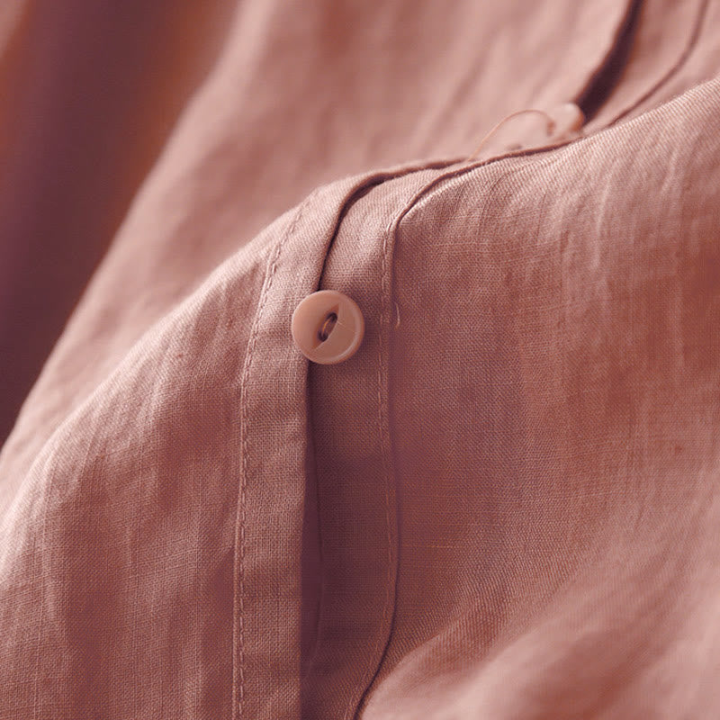 Buddha Stones Artistic Pure Color Embroiderd Front Button Design Women's Cotton Half Sleeve Shirt Cardigan - image 4