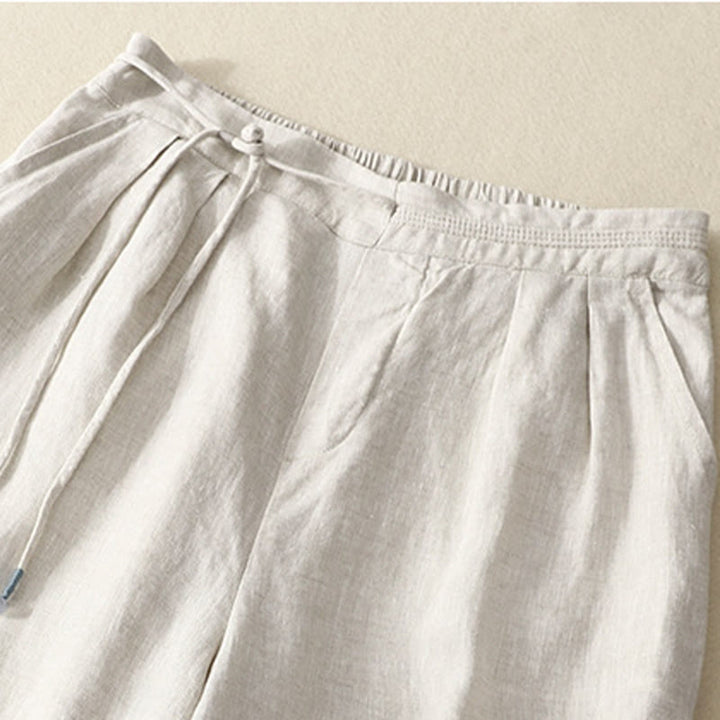 Buddha Stones Spring Casual Solid Color Drawstring Design  Women's Cotton Linen 7-8 Length Wide Leg Pants With Pockets - image 12