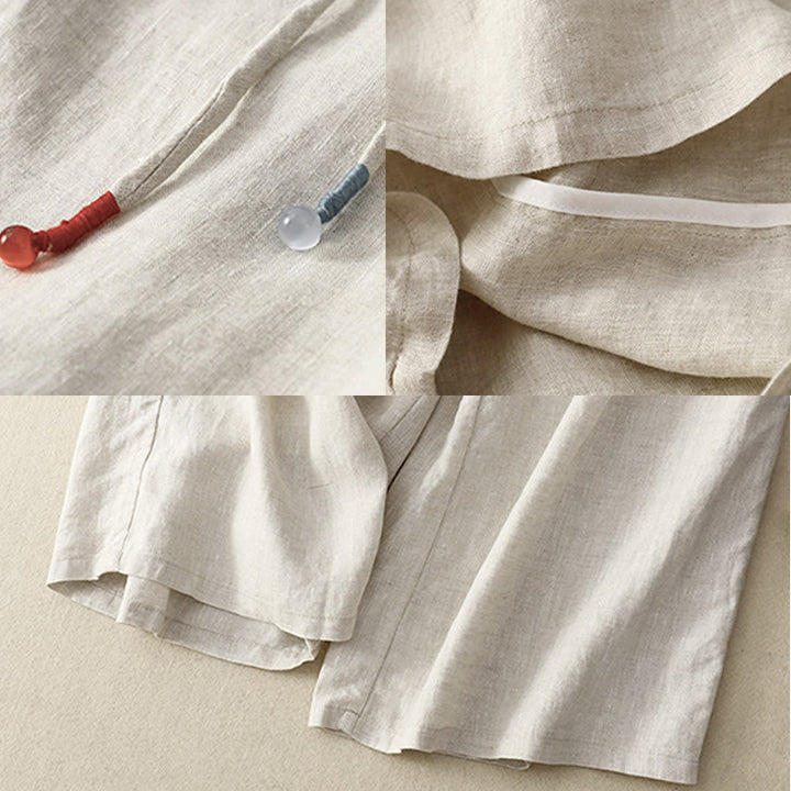 Buddha Stones Spring Casual Solid Color Drawstring Design  Women's Cotton Linen 7-8 Length Wide Leg Pants With Pockets - image 17