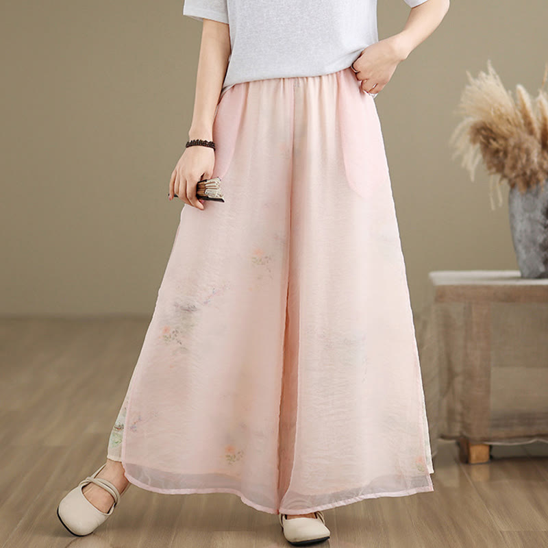 Buddha Stones Spring Vintage Printing Plant Pattern Double Layer Design Women's Cotton Wide Leg Pants With Pockets - image 13