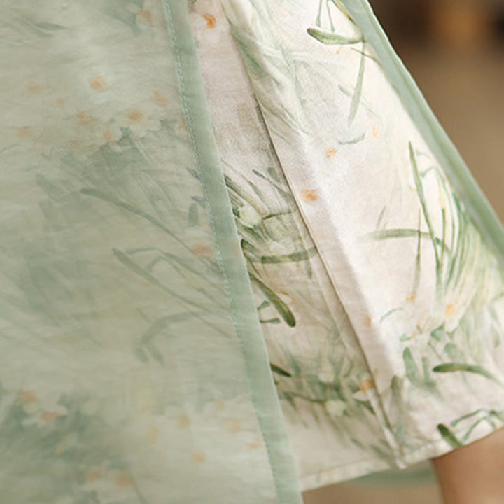 Buddha Stones Spring Vintage Printing Plant Pattern Double Layer Design Women's Cotton Wide Leg Pants With Pockets - image 9