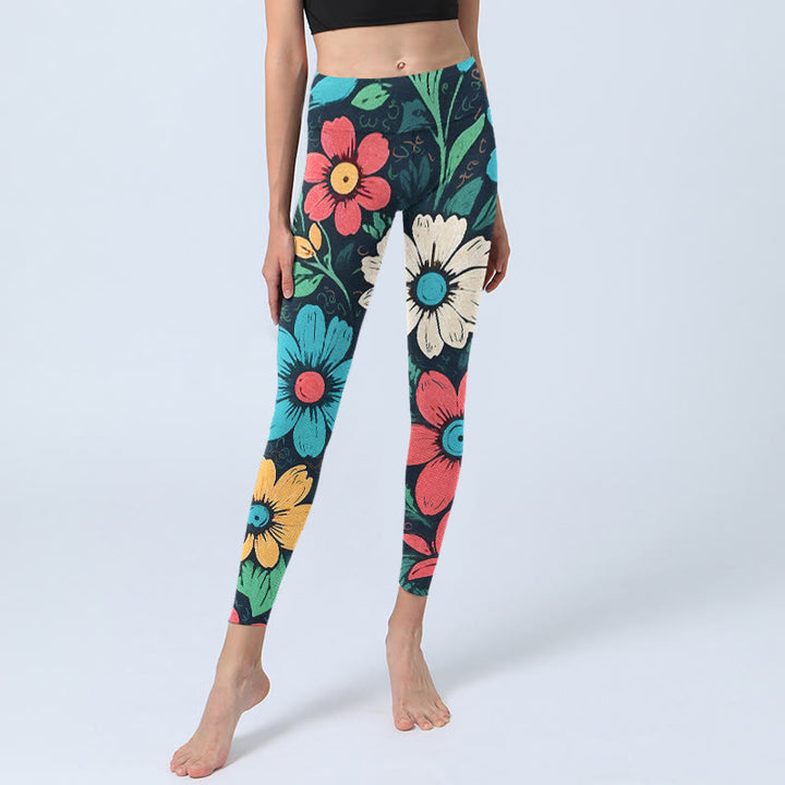 Buddha Stones Colorful Flower Pattern Print Gym Leggings Women's Yoga Pants - image 5