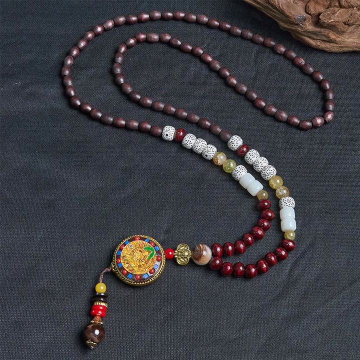 Buddha Stones Tibetan Handmade Wood Beads Om Mani Padme Hum Samantabhadra Bodhisattva Purity Necklace Pendant - image 3