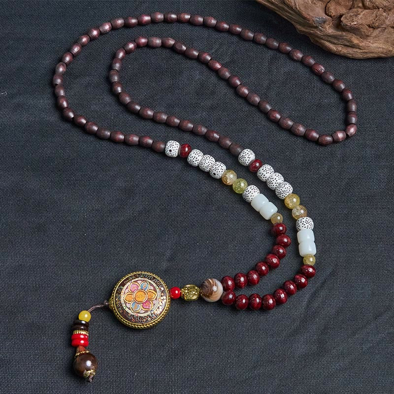 Buddha Stones Tibetan Handmade Wood Beads Om Mani Padme Hum Samantabhadra Bodhisattva Purity Necklace Pendant - image 10