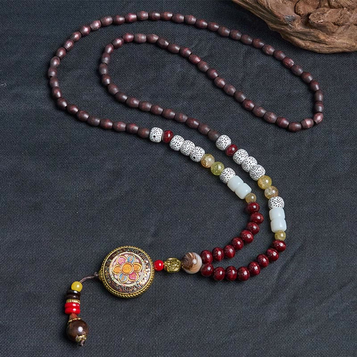 Buddha Stones Tibetan Handmade Wood Beads Om Mani Padme Hum Samantabhadra Bodhisattva Purity Necklace Pendant - image 10