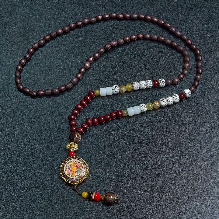 Buddha Stones Tibetan Handmade Wood Beads Om Mani Padme Hum Samantabhadra Bodhisattva Purity Necklace Pendant - image 8