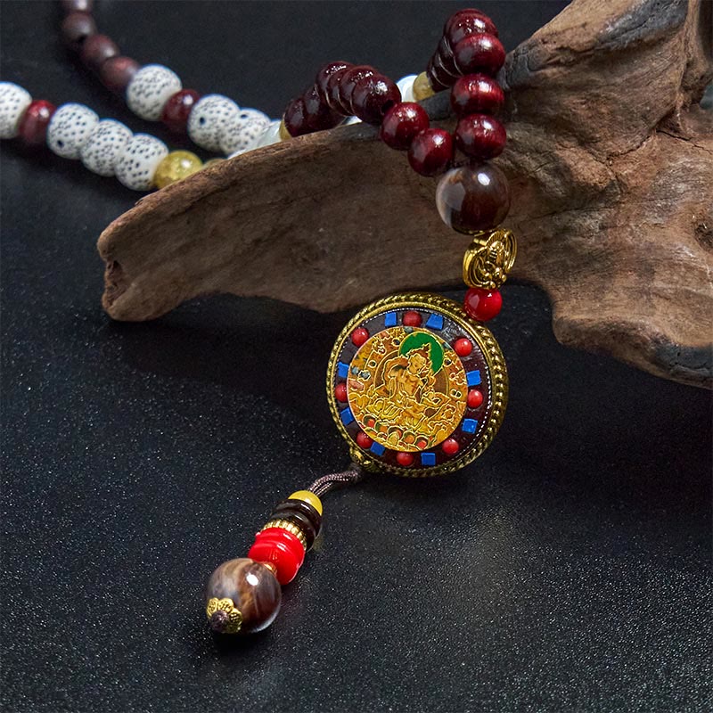 Buddha Stones Tibetan Handmade Wood Beads Om Mani Padme Hum Samantabhadra Bodhisattva Purity Necklace Pendant - image 11