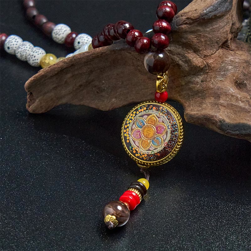 Buddha Stones Tibetan Handmade Wood Beads Om Mani Padme Hum Samantabhadra Bodhisattva Purity Necklace Pendant - image 12