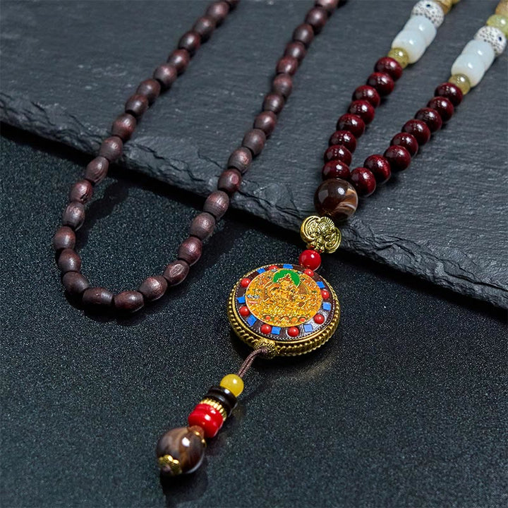 Buddha Stones Tibetan Handmade Wood Beads Om Mani Padme Hum Samantabhadra Bodhisattva Purity Necklace Pendant - image 4