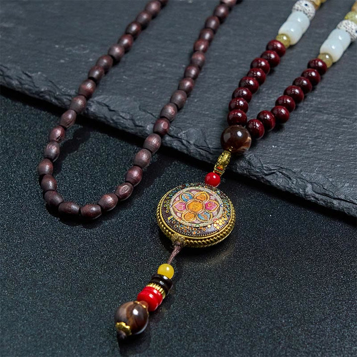 Buddha Stones Tibetan Handmade Wood Beads Om Mani Padme Hum Samantabhadra Bodhisattva Purity Necklace Pendant - image 13