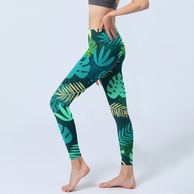 Buddha Stones Various Shapes Of Leaves Pattern Print Gym Leggings Women's Yoga Pants - image 2