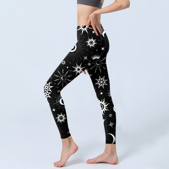 Buddha Stones Sun Moon Star Pattern Print Gym Leggings Women's Yoga Pants - image 2