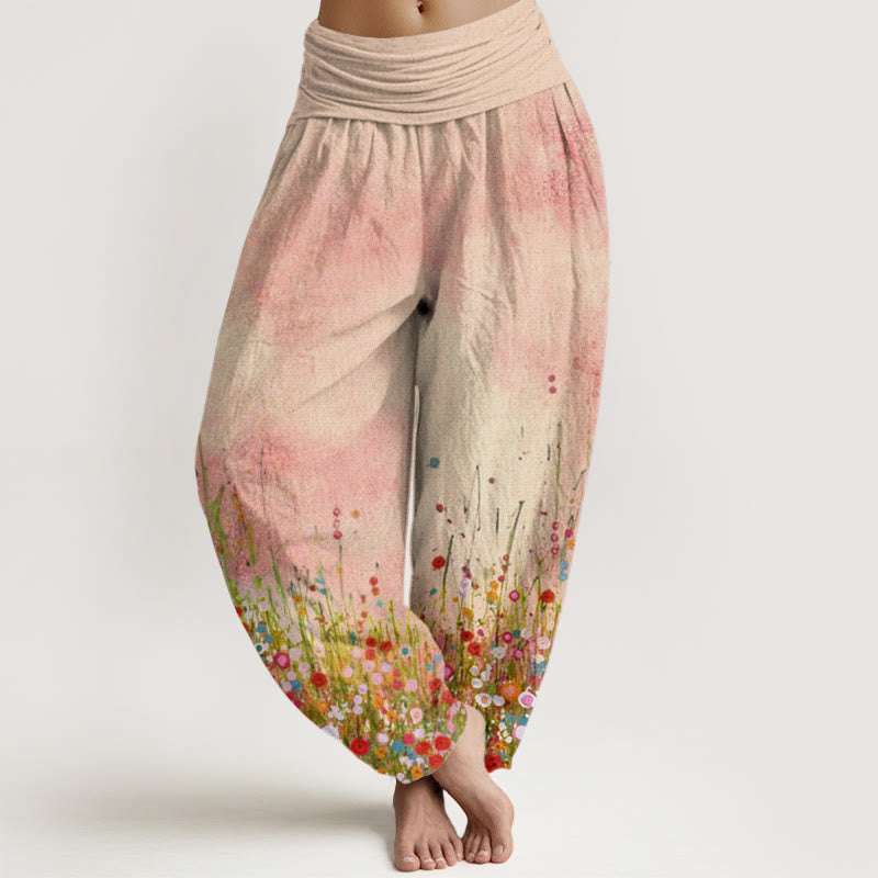 Buddha Stones Casual Colorful Wildflower Field Pattern Women's Elastic Waist Harem Pants - Bisque - US22，UK/AU26，EU54 (6XL) - image 0