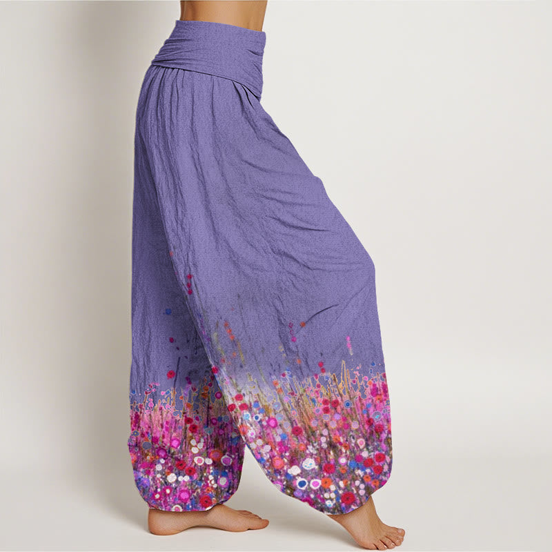 Buddha Stones Casual Colorful Wildflower Field Pattern Women's Elastic Waist Harem Pants - image 6