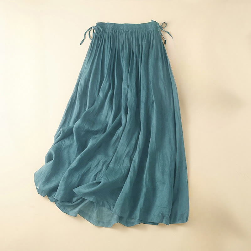 Buddha Stones Plain Lace Up Elastic Waist Cotton Women's Skirt With Pockets - Teal - US8-10，UK/AU12-14，EU40-42 (2XL) - image 1