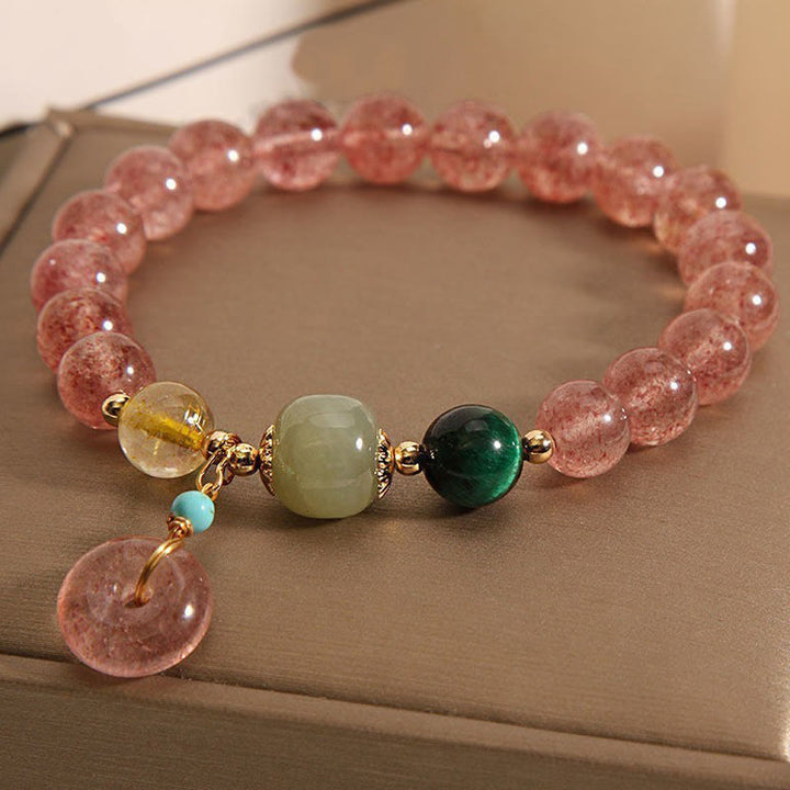 Buddha Stones Natural Strawberry Quartz Peace Buckle Jade Positive Bracelet