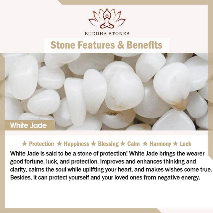 Buddha Stones Natural White Jade Multi-layer Gourd Peace Buckle Fu Character Luck Bracelet