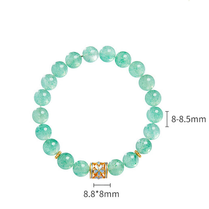 Buddha Stones 925 Sterling Silver Green Strawberry Quartz Flower Calm Bracelet - image 9