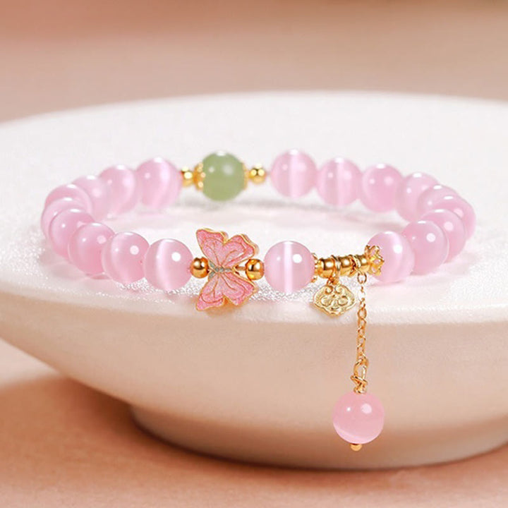 Buddha Stones 925 Sterling Silver Cat's Eye Hetian Jade Butterfly Peace Lock Charm Peace Bracelet - Cat's Eye(Wrist Circumference: 17-19cm) - image 0