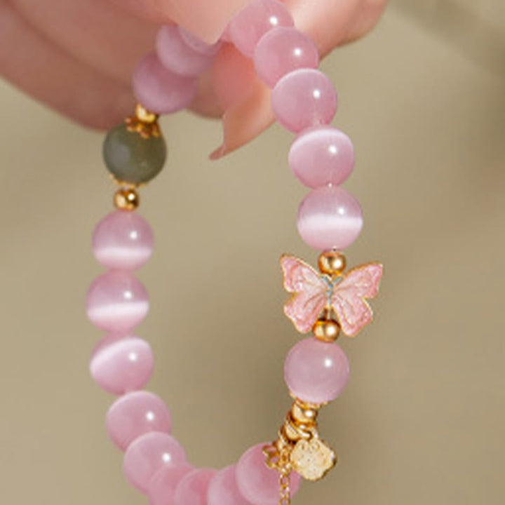 Buddha Stones 925 Sterling Silver Cat's Eye Hetian Jade Butterfly Peace Lock Charm Peace Bracelet - image 8