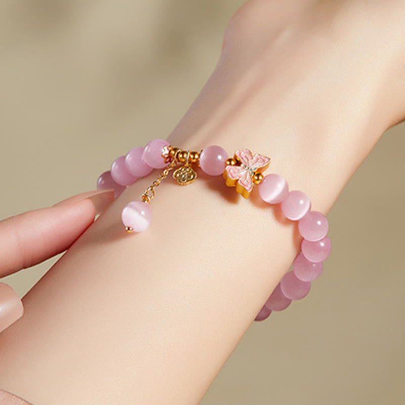 Buddha Stones 925 Sterling Silver Cat's Eye Hetian Jade Butterfly Peace Lock Charm Peace Bracelet - image 4