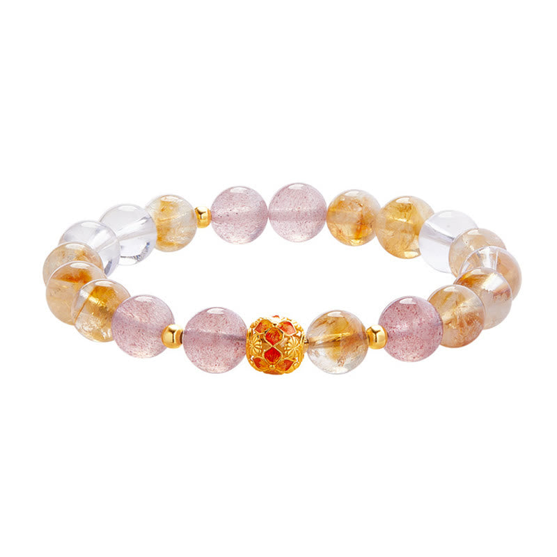 Buddha Stones 999 Sterling Silver Citrine Strawberry Quartz White Crystal Protection Bracelet - image 11