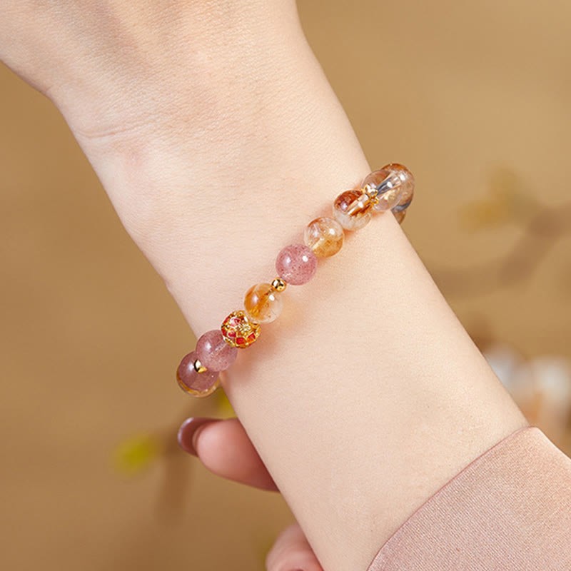 Buddha Stones 999 Sterling Silver Citrine Strawberry Quartz White Crystal Protection Bracelet - image 4