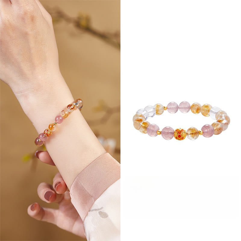 Buddha Stones 999 Sterling Silver Citrine Strawberry Quartz White Crystal Protection Bracelet - image 10
