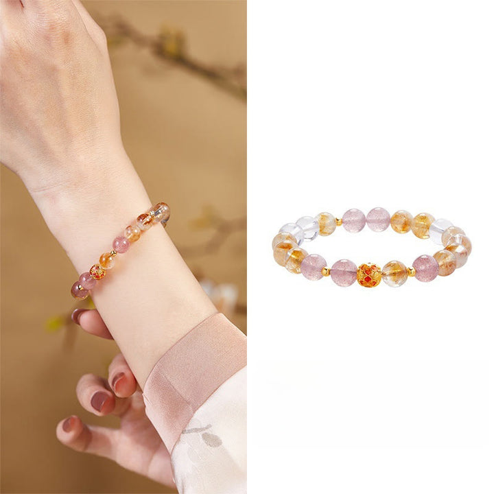 Buddha Stones 999 Sterling Silver Citrine Strawberry Quartz White Crystal Protection Bracelet - image 10